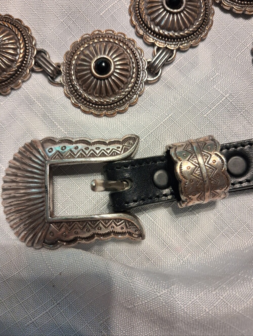 Tony Lama Vintage 1996 Western-Inspired Leather Belt with Silver Conchos - Picture 7 of 9